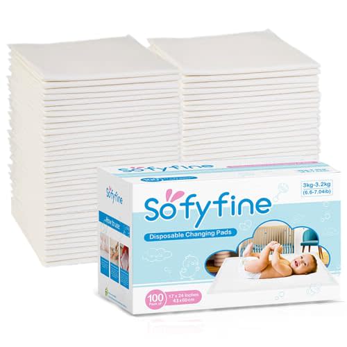 SOFYFINE 100 Count Disposable Changing Pads for Baby 17" x 24"Portable Changing Diaper Liners for Mess Free Travel, Leakproof Incontinence Bed Pads,Waterproof Table Protector Mat, Toddler Pee Pads
