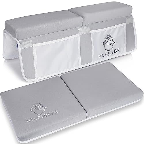 Comfy Bath Kneeler and Elbow Rest Pad for Baby Bathing Parents - Pain-Relieving Foam Mat with Toy Organizer Pockets - Quick-Drying, Foldable, Non-Slip for Blissful Baby and Toddler Bathing