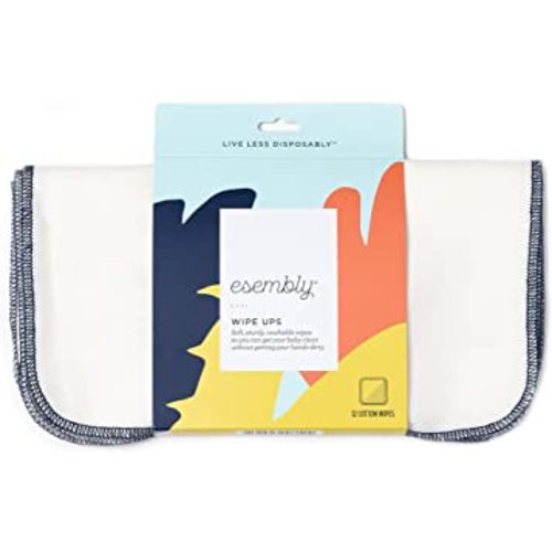 Esembly Wipe Ups, Organic Cotton Reusable Baby Wipes, Soft and Sturdy Washable Cloth Diaper Wipes, One Size, 12-pk - Generation 1