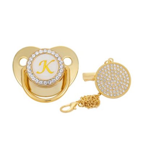 Kiplyki Baby Pacifier 26 Letter Name Initials Clip Silicone Baby Pacifier Golden Shiny Newborn Pacifier