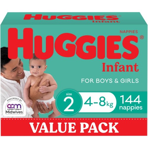 Huggies Infant Nappies Size 2 (4-8kg) 144 Pack
