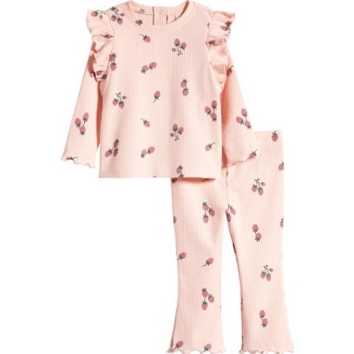 Sweet Ruffle Print Long Sleeve T-Shirt & Flare Pants Set, 6M