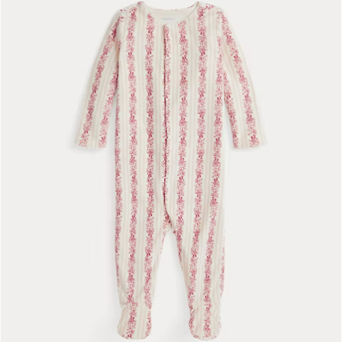 Floral Velour Footed Coverall