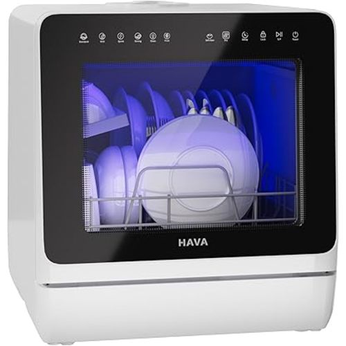 HAVA 2025 NEW Upgraded Countertop Dishwasher with Water Softener and Enhanced Energy Efficiency, Portable Dishwasher with 8 Wash Programs, Child Lock & Delayed Start Function, No Installation Needed
