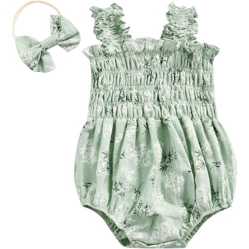 Newborn Baby Girl Bodysuit Sleeveless Halter Frill Romper One-piece Jumpsuit with Headband Summer Clothes Set