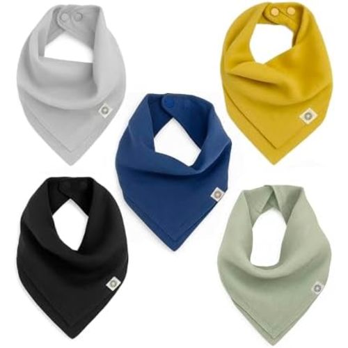 Kishu Baby Indi Organic Baby Bandana Bibs – Fairtrade 4-Way Reversible Drool Bibs for Boys & Girls – Unisex (Set of 5)