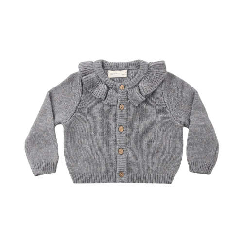 Ruffle Collar Cardigan - Heathered Slate by Quincy Mae – Pacifier Kids Boutique