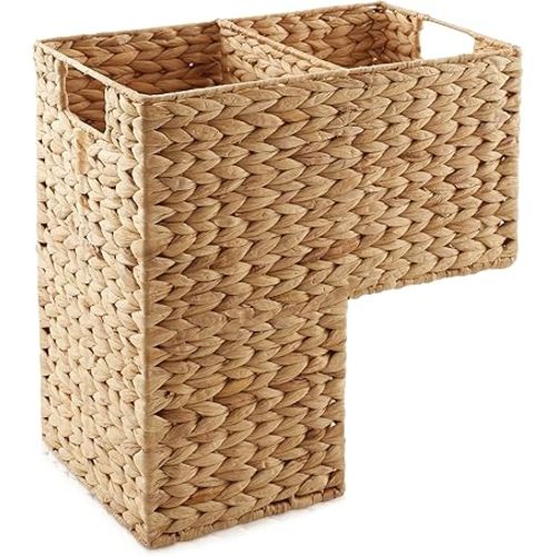 Casafield Stair Step Basket with Handles, Natural - Woven Water Hyacinth Staircase Basket Storage Bin Organizer