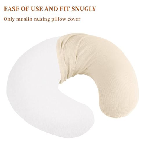 Pro Goleem Muslin Nursing Pillow Cover, 100% Cotton Soft Breathable Feeding Pillow Slipcover for Breastfeeding Moms, Fits Standard Infant Nursing Pillow, for Boys and Girls, 2 Pack (Brown＆Beige)