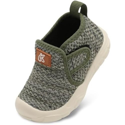 QFH Toddler Shoes Boys Girls Sneakers Comfy Barefoot Shoes Kids Adjustable Hook and Loop Walking Shoes Wide Toe Box Breathable Shoes