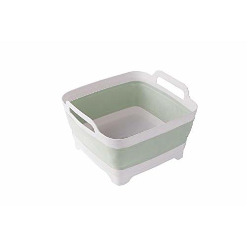 ddLUCK Dish Basin Collapsible with Drain Plug Carry Handles for 9L Large Capacity, Washing Basin, Collapsible Dish Tub for RV Sink, Vegetable, Fruit, Food Sink Strainer Dish Washing Tub - Green