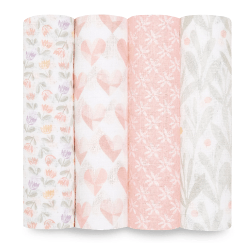 Piece Of My Heart Cotton Muslin Swaddles 4pk | aden + anais