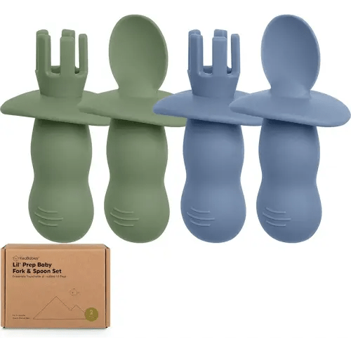KeaBabies 4-Pack Silicone Baby Spoons and Forks Set - Baby Spoon Self Feeding, BLW Baby Utensils 6-12 Months, Baby Led Weaning Feeding Spoon, Teething Infant Baby First Food Training Pre Spoon(Slate)