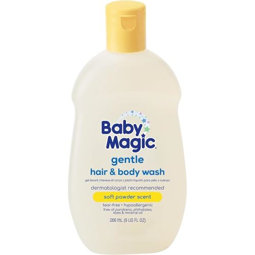 Baby Magic Gentle Hair & Body Wash | Tear-Free, Free of Parabens, Phthalates, Sulfates and Dyes, Calendula Oil & Coconut Oil, Soft Powder Scent, 9 Fl Oz