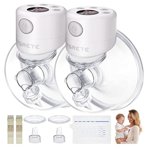 TSRETE Breast Pump, Double Wearable Breast Pump, Electric Hands-Free Breast Pumps with 2 Modes, 9 Levels, LCD Display, Memory Function Rechargeable Double Milk Extractor-24mm Flange, White - 24MM - 24mmwhite