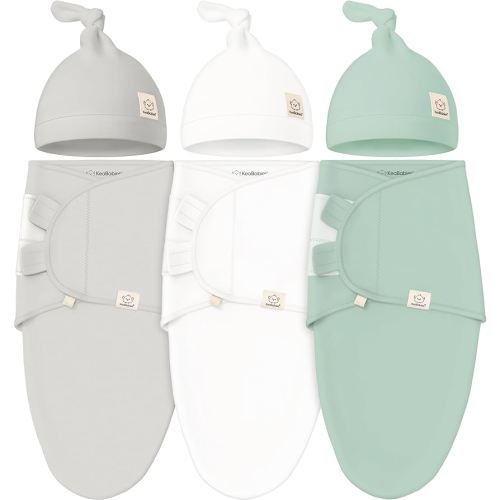 KeaBabies 3-Pack Swaddles for Newborn Baby Girls, Boys with Hats - Organic Soft Baby Sleep Sacks, Breathable Baby Swaddle 3-6 Months Beanies Set, Premie Infant Sleep Sack 0-3 Months (Sage)