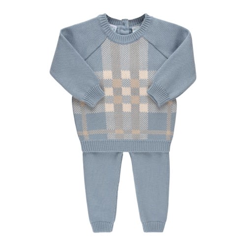 Plaid Cotton Sweater & Pants Set, 3M