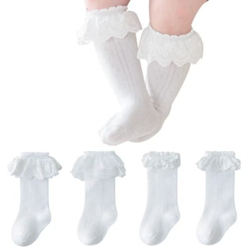Baby Knee High Socks Non Slip Grip Ankle Socks Ruffled Long Stockings for Infants Toddlers Kids Boys Girls