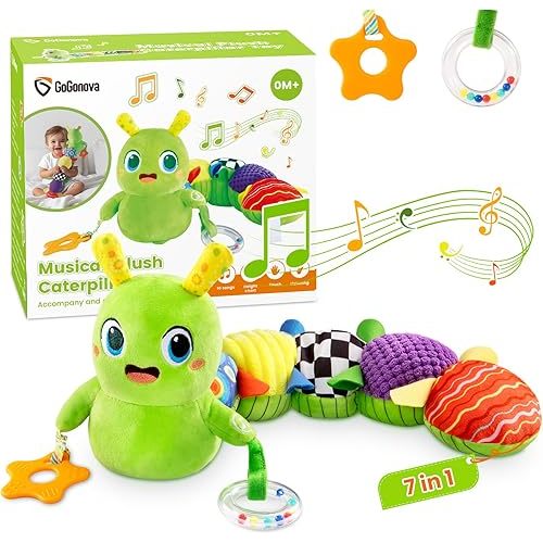 Baby Toys 0-6 Months, Washable Baby Musical Caterpillar Toys with 10 Kid's Songs,Rattles,BabyTeething Toys,Suitable for 0-6, 6-12 Months Infant Tummy Time Toy,Newborn Baby Boy&Gril gifts (Green)