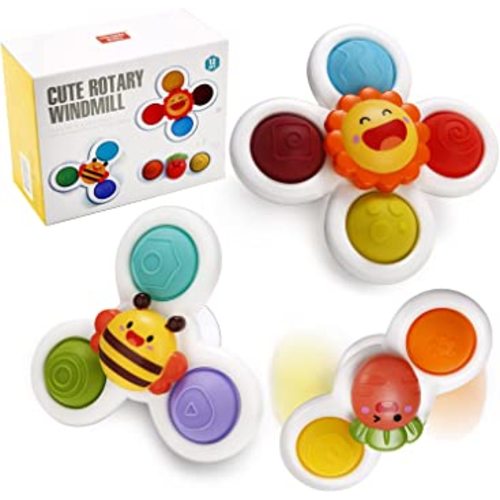 TOHIBEE Suction Cup Spinner Toys, Strong Bath Spinning Dimple Fidget Toy, Sensory Toys for Toddlers 1-3, Birthday 1-3 Year Old Girl Boy - Flower