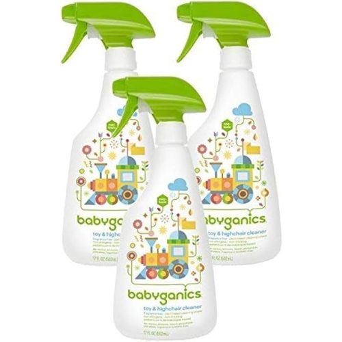 Babyganics Toy & Highchair Cleaner, Pack of 3, Fragrance-Free Multipurpose Household Cleaning Spray for Kids Toys, High Chair, and More, Child Safe, 17oz Spray Bottles