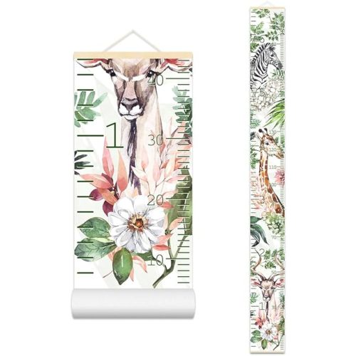 Kids Height Wall Chart Watercolor Flower and Animal Height Measurement for Wall Growing Chart for Childrens Room Decor- Giraffe, Zebra, Antelope Print Growth Chart for Room Décor