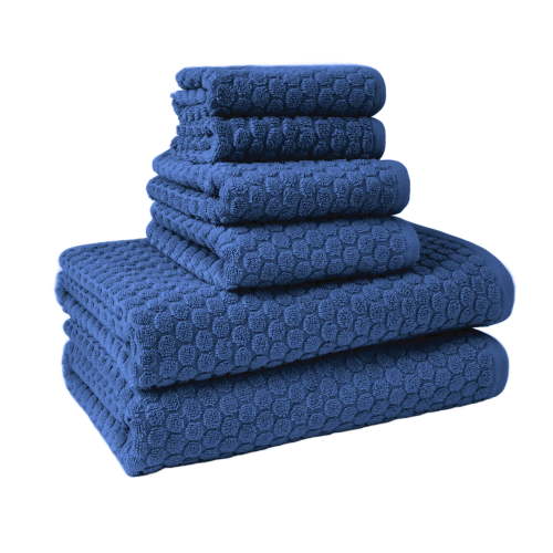 Beautiful by Drew Barrymore 6-Piece Dot Bath Towel Set, Soft 100% Cotton, Nightshadow Blue