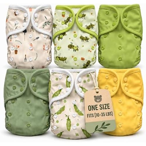 LA PETITE OURSE 6 Cloth Diaper Covers for Babies | CPSIA Certified - Machine Washable - Adjustable Snap Closure - Reusable Diaper Cover, for Babies Weighing 10–35 Pounds