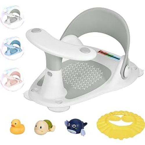 Baby Bath Seat, Bath seat for Babies 6 Months & up, with Thermometer Bath Seats for Babies Sitting up, Non-Slip Toddler Bath Seat for Baby,Baby Bathtub Baby Bath Seats 6-24 Months (Gray)