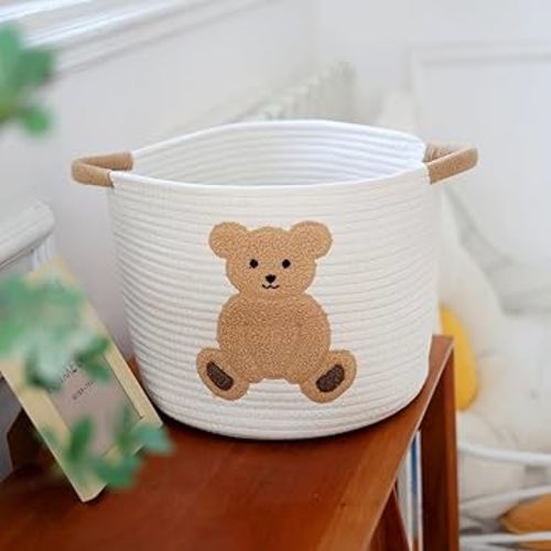 Amazon.com: INough Cotton Rope Basket Toy Storage Baskets for kids Laundry Hamper, Gift Basket Empty Baby Shower Baskets with Handles, Cute Bins Blanket Stuffed Animal Storage for Nursery, Living Room Decor, Bear : Baby