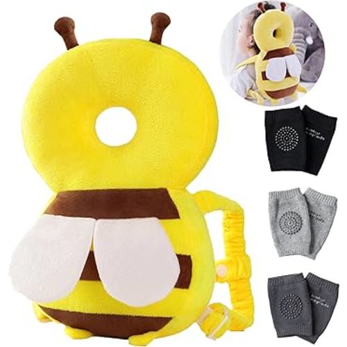 Feidoog Baby Head Protector Cushion Backpack with 3 Knee Pads for Walking & Crawling,Bee