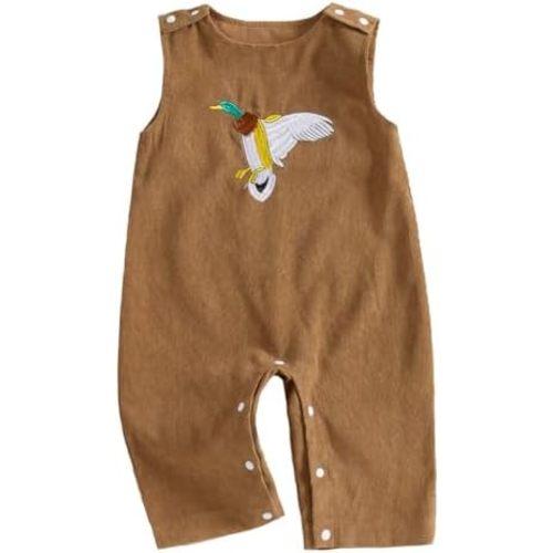 Pudcoco Duck Hunting Baby Clothes Fall Winter Mallad Duck Embroidery Corduroy Overalls Romper Long Pants Jumpsuit