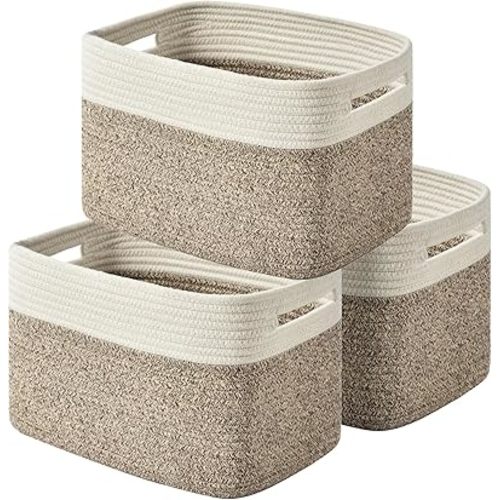 Storage Basket,Woven Baskets for Storage,Cotton Rope Baskets for Organizing,decorative Baskets for Shelves,book Basket,towel Basket,Toy Basket or Storage Bins for Living Room - 3 Pack,Brown