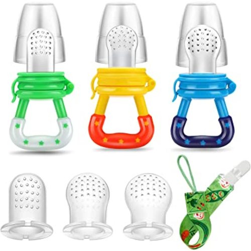 PandaEar Baby Fresh Fruit Food Feeder Pacifier (3 Pack) |Training Massaging Toy Teether| Food Grade Soft Safe BPA-Free Silicone Pouches| Babies Toddlers Infants Kids