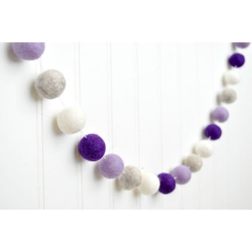 Purple Gray Nursery Decoration - Felt Ball Garland - Little Girls Room - Playroom - Birthday Party