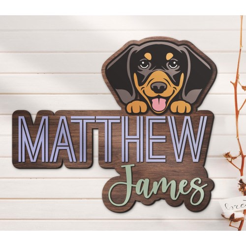 Custom Dachshund Wood Nursery Name Sign Personalized Large Cut Out Wooden Puppy Above Crib Decor Wall Art Baby Shower Boy Girl Birthday Gift