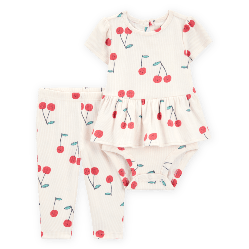Baby 2-Piece Cherry Peplum Bodysuit Pant Set - Ivory/Red - Carter's | Carter's