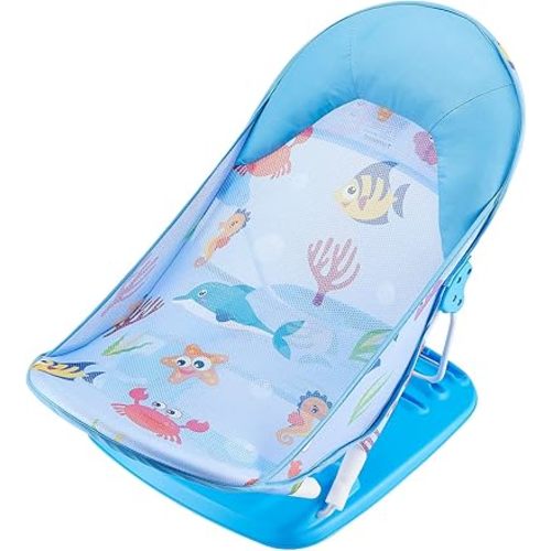 Foldable Baby Bather With 3 Adjustable Reclining Positions for Use in Sink or Bathtub - Newborn Infant Support 0-12 Months (Blue-01)