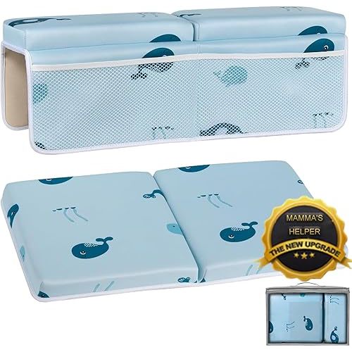 Bath Kneeler and Elbow Rest Pad Set, Comfortable Bath Kneeler with Arm Support and Pockets, Non-Slip Bathtub Kneeling Pad for Baby Bathing, Quick Drying Mat Cushion Painless Memory Foam