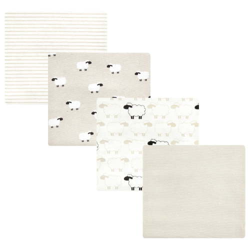 Luvable Friends Hudson Baby Flannel Receiving Blankets 4pk, Beige Sheep