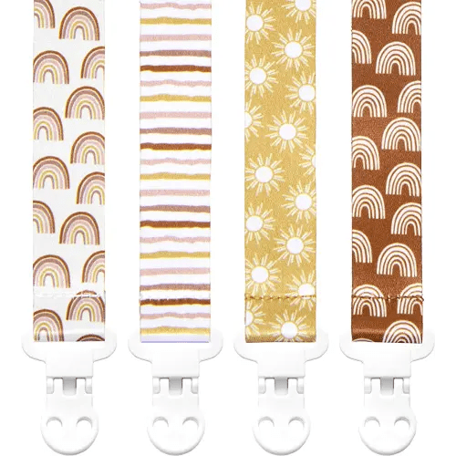 Stadela Baby Pacifier Clip Leash Soothie Holder Unisex for Girl or Boy 4 Pack Gift Set Universal Fit (Boho Baby)