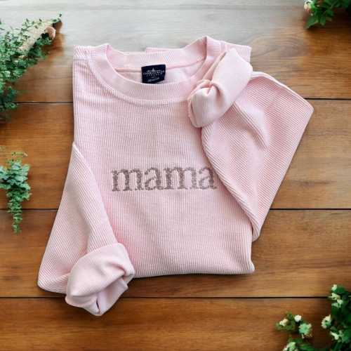 Personalized Pink Floral Embroidered Oversized Corded Sweatshirt // Personalized Corded Sweatshirt // Mama Sweatshirt