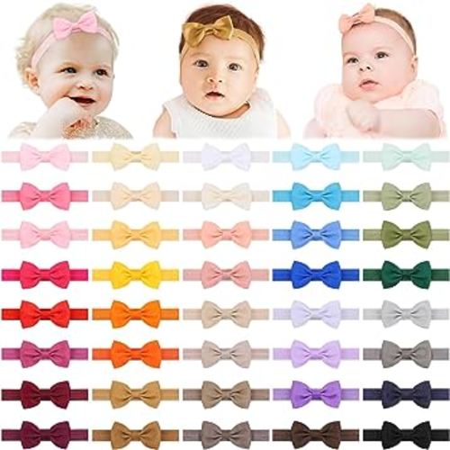 jollybows 40pcs Baby Girls Bows Headbands Elastic Hairband Ribbon Bow Hair Accessories for Newborns Infants Toddlers and Kids