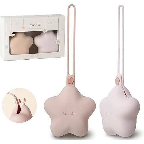 Moonkie Silicone Pacifier Holder Case, Cute Portable Pacifier Storage Case, 2 Pack
