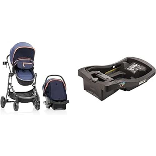Evenflo Pivot Vizor Travel System with LiteMax Infant Car Seat (Promenade Blue) & LiteMax Infant Car Seat Base