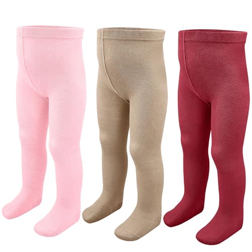 ZERULETS Baby Girls Tights Leggings 3 Pack Cotton Smooth Toe Thick 0-24 Month Newborn Infant Toddler Stocking Pants