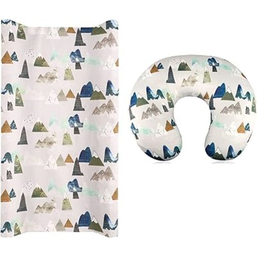 Changing Pad Cover & Nursing Pillow Cover, Neutral Breastfeeding Pillow Slipcover for Baby Boys & Girls, Changing Table Sheets Mountains