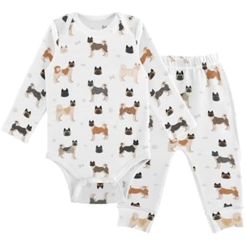 vvfelixl Baby Bodysuits Pants Sets Akita Cartoon Long Sleeve Baby Clothes for Boys Girls 0-3M
