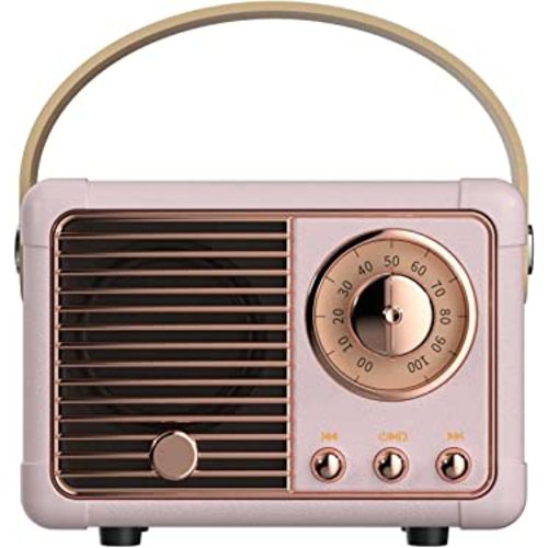 Dosmix Retro Bluetooth Speaker, Vintage Decor, Small Wireless Bluetooth Speaker, Cute Old Fashion Style for Kitchen Desk Bedroom Office Outdoor Accessories for Android/iOS Devices (Pink)