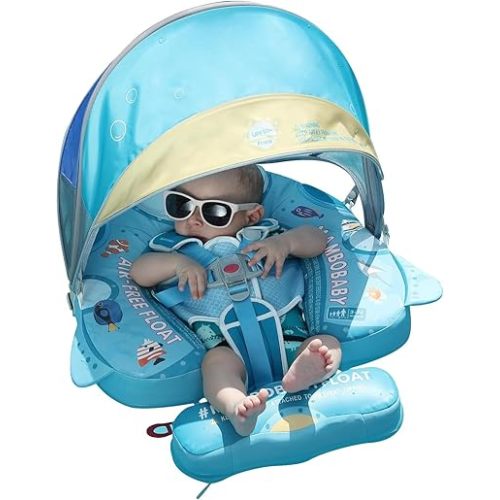 2025 New Mambobaby Float, Baby Floats with Canopy for Waist Swimming Ring Non-Inflatable Pool Floats with Adjustable Safety Strap &Upgrade Add Tail for Infant Toddler 3-24 Months (Submarine)